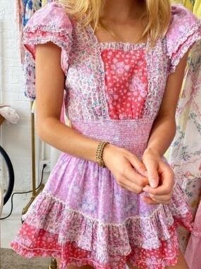 LoveShackFancy Stanton Floral Cotton Mini Dress Pink | Women’s Size S